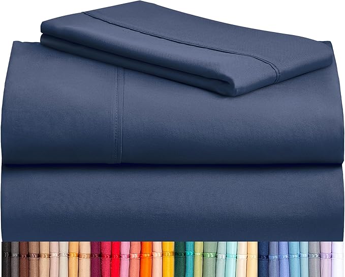 LuxClub Twin Sheets - Soft Kids Bed Sheet for Boys and Girls, 4 PC Deep Pockets 18" Eco Friendly Wrinkle Free Machine Washable Hotel Bedding Silky Soft- Navy