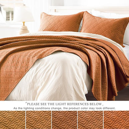 EXQ Home Quilt Set Twin Size Umber 2 Piece,Lightweight Soft Coverlet Modern Style Squares Pattern Bedspread Set(1 Quilt,1 Pillow Sham)