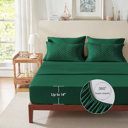 Zzlpp King Comforter Set 7 pieces, Emerald Green Tufted Bed in a Bag with Comforter and Sheets, All Season Boho Bedding Sets with Comforter, 2 Pillow Shams, 2 Pillowcases, 1 Flat Sheet, 1 Fitted Sheet