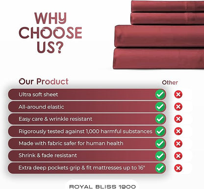 Split California King Sheets Sets - 5 Pcs Set - California King Split Sheet Sets for Adjustable Bed Split Cal King Sheets Sets for Adjustable Bed Cal King Split Sheets (Burgundy)