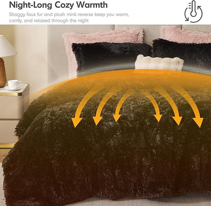 Intelligent Design Malea Shaggy Comforter Set, Long Faux Fur Cozy Down Alternative, Modern Casual Ultra Soft All Season Fluffy Bedding with Matching Sham,Twin/Twin XL, Black 2 Piece