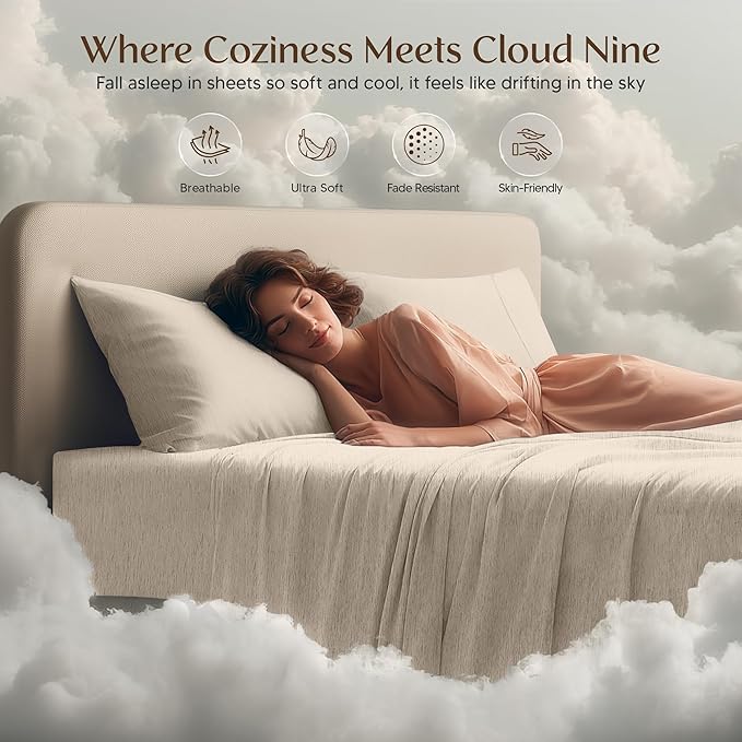Utopia Bedding Full Sheet Set – 4 Piece Bed Sheets for Cal King Size Bed, Soft and Breathable Microfiber, Includes 1 Fitted Sheet, 1 Flat Sheet and 2 Pillowcases (Heather Beige)