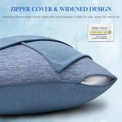 CHOSHOME Cooling Pillow Cases Zipper Pillow Covers Q-Max > 0.45 Zippered Pillowcases for Hot Sleepers, Soft, Breathable, Skin-Friendly, 2 Pack (King, 20"x36", Blue)