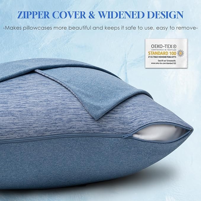 CHOSHOME Cooling Pillow Cases Zipper Pillow Covers Q-Max > 0.45 Zippered Pillowcases for Hot Sleepers, Soft, Breathable, Skin-Friendly, 4 Pack (King, 20"x36", Blue)