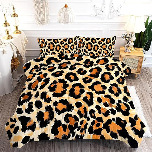 Cheetah Print Comforter Leopard Bedding Set for Kids Boys Girls Bedroom Wild Animal Theme Pattern King Size Bedding Set,1 Comforter 2 Pillowcases
