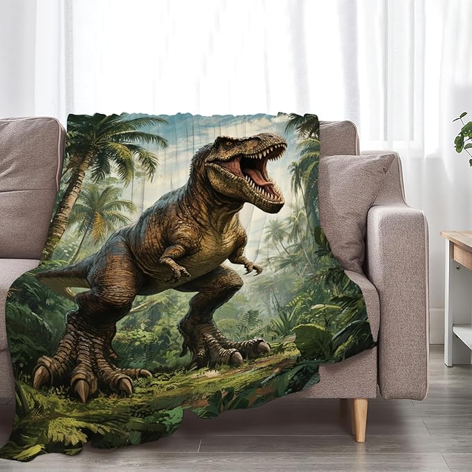 Dinosaur Tyrannosaurus Rex Blanket Super Soft Warm Fluffy Fleece Flannel Throw Blanket Cozy Fuzzy Plush Stuff Bedding Blankets Gifts for Women Kids Boys Girls Adults 80"X60"