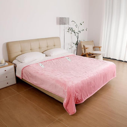 ESTINGO Heated Blanket Queen, Dual Control Electric Blanket Queen Size with 5 Heating Levels & 10 Hours Auto Off, Machine Washable Plush Heating Blanket for Bed Camping Office 84" x 90", Pale Pink