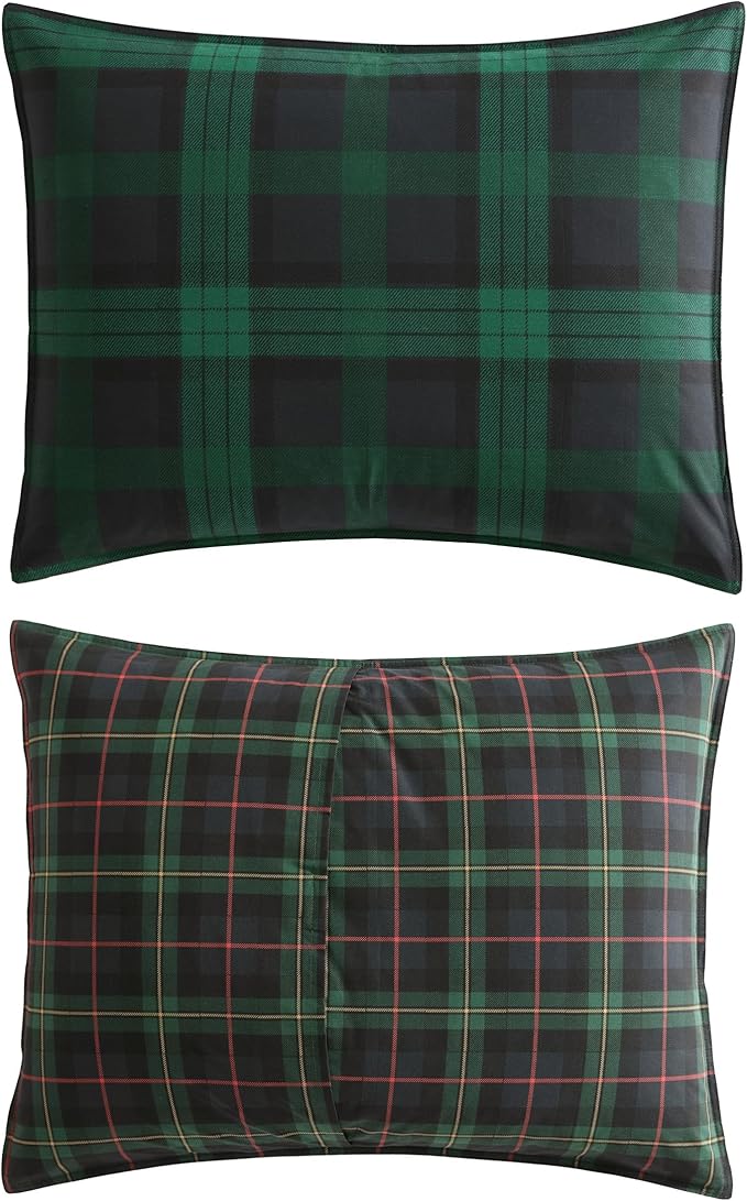 Eddie Bauer - Queen Comforter Set, Cotton Reversible Bedding with Matching Shams, Stylish Plaid Home Decor (Woodland Tartan Green, Queen)