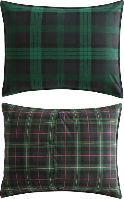 Eddie Bauer - Queen Comforter Set, Cotton Reversible Bedding with Matching Shams, Stylish Plaid Home Decor (Woodland Tartan Green, Queen)