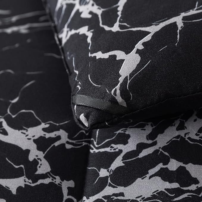 Caressma Twin Size Black Marble Comforter Set, Lightweight Soft 100% Microfiber Bedding Comforter Sets, Fluffy Comforter with Pillowcase 2 Pieces