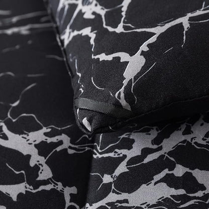 Caressma Twin Size Black Marble Comforter Set, Lightweight Soft 100% Microfiber Bedding Comforter Sets, Fluffy Comforter with Pillowcase 2 Pieces