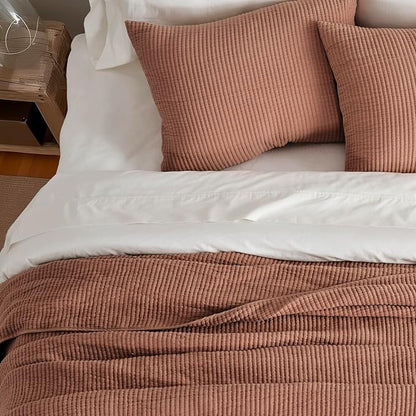 EVERGRACEHOME Cotton Coverlet Set Full Queen Size 3 Pieces, Lightweight Soft Ribbed Matelassé Bedspread Quilt Set, Cozy Oversized Quilted Bedding Set with 2 Pillow Shams for All Seasons, Clay