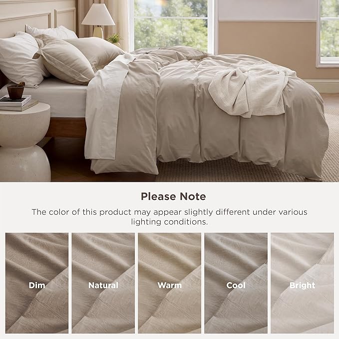 Bedsure 100% Washed Cotton Duvet Cover Oversized King - Frosted Almond Minimalist Bedding Set Linen Like - PureWoven Plain Simple & Soft Duvet Cover 3-Piece (Frosted Almond, Oversized King, 120"x98")