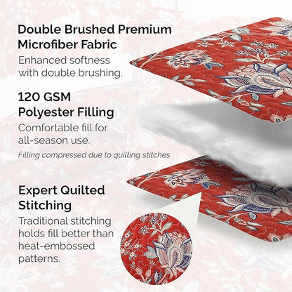 Southshore Fine Living, Inc. Oversized Quilt Bedding Set, 2-Piece Twin XL Coverlet with Matching Sham, Jacobean Willow Floral Coverlet, All Season Quilt Bedspread, Lightweight Twin Quilts, Red