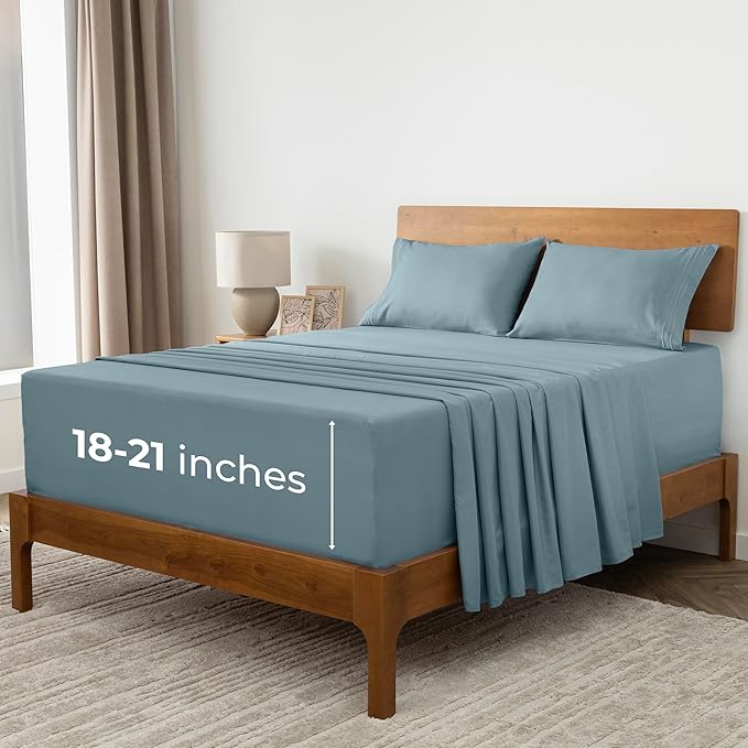 Mellanni Extra Deep California King Sheets - 4 PC Iconic Collection Bedding - Hotel Luxury, Ultra Soft, Cooling Bed Sheets - Wrinkle, Fade, Stain Resistant (Cal King, Spa Blue)