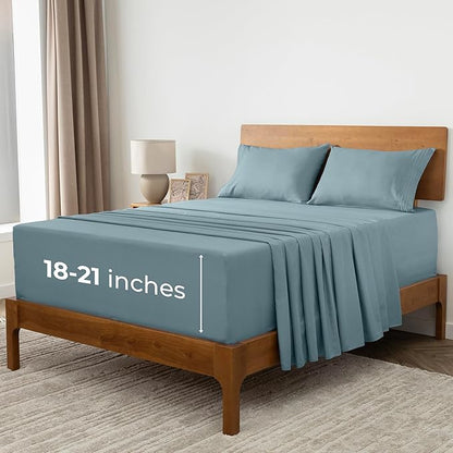 Mellanni Extra Deep Queen Sheets - 4 PC Iconic Collection Bedding - Hotel Luxury, Ultra Soft, Cooling Bed Sheets - Wrinkle, Fade, Stain Resistant (Queen, Spa Blue)