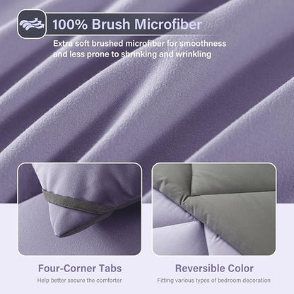 Cosybay Bed in a Bag King Reversible Comforter Sets 7pcs All Season Down Alternative Bedding Sets Lavender and Grey with Comforter, Pillow Shams, Flat Sheet, Fitted Sheet and Pillowcase