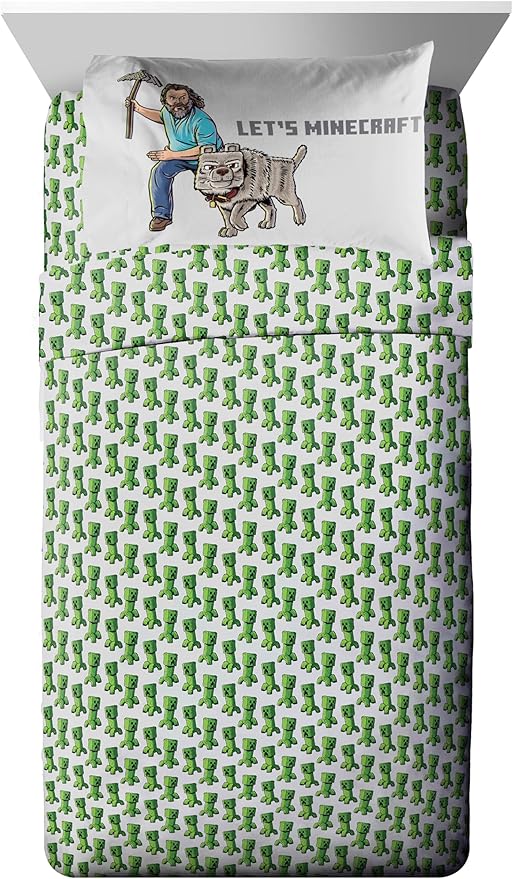 Jay Franco Kids Comforter Set Includes Sheets and Pillow Covers - Soft and Cozy Bed Set for Stylish Room Decor, Grey - Minecraft Movie, 5 Piece Twin Size Bedding