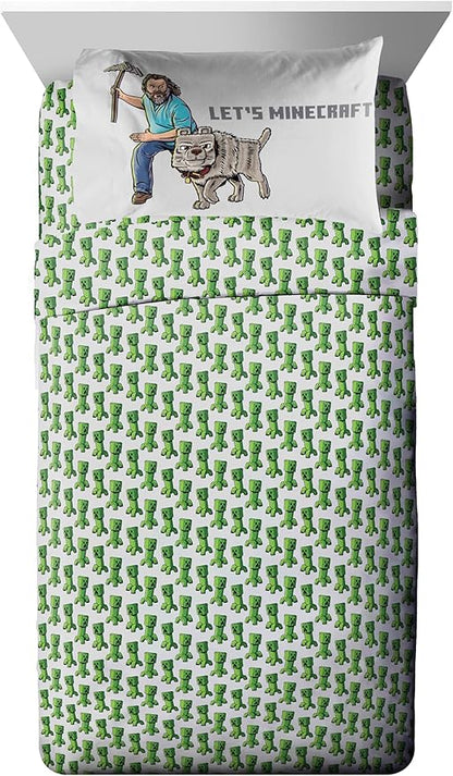 Jay Franco Kids Comforter Set Includes Sheets and Pillow Covers - Soft and Cozy Bed Set for Stylish Room Decor, Grey - Minecraft Movie, 5 Piece Twin Size Bedding