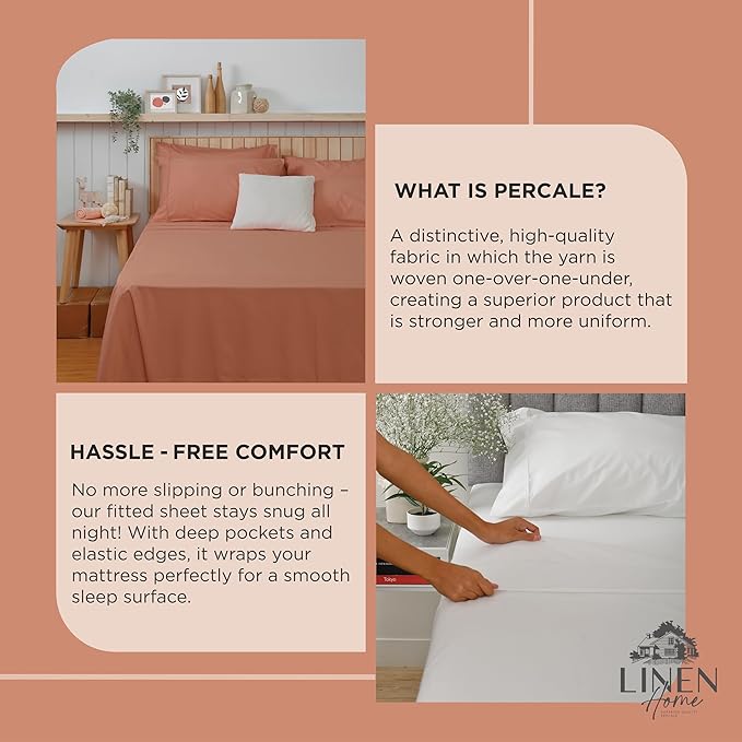 Linen Home 100% Cotton Percale Pillowcases King Size, Tera Clay, 2 Pieces of Pillow Case, Crisp and Cool Strong Bed Linen, 20 inches X 40 inches