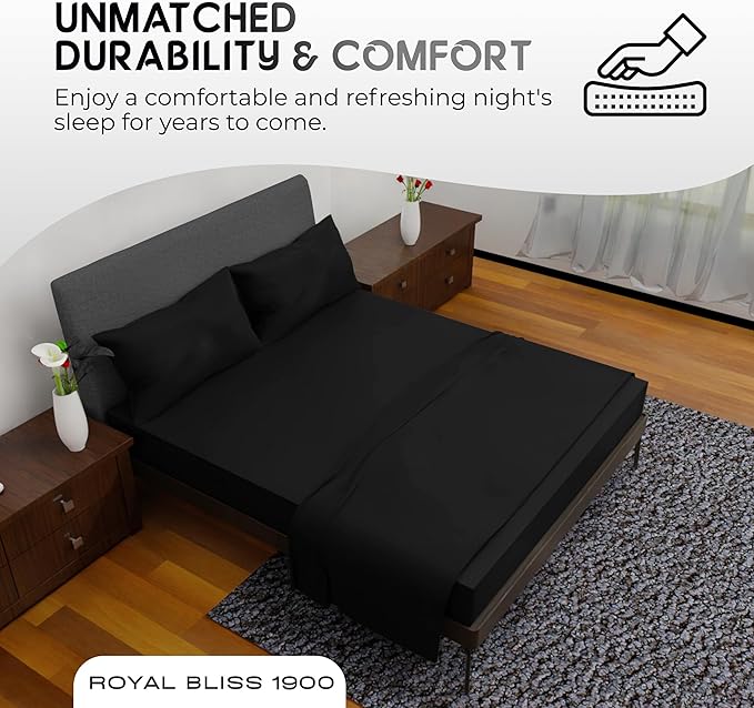Royal Bliss King Size Sheets Set - 4 Piece Bedding - Wrinkle Free - Double Brushed, Extra Deep Pocket Sheets, Cooling (Black)