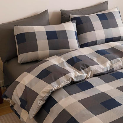 CLOTHKNOW Blue Plaid Comforter Set Twin Gingham Bedding Comforter Sets Soft Buffalo Geometric Comforter Twin Sets