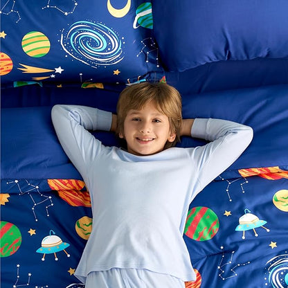 Joiedomi Kid Twin Comforter Set 5 Piece Cosmic Space Bedding Set for Boys Girls Super Soft Microfiber Bed in a Bag with Comforter Sheets Pillowcase Sham