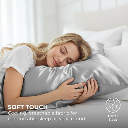 Satin Pillowcase 2 Pack - King Size (20"x40", Grey) - Silky Pillow Cases for Hair and Skin - Satin Pillow Covers with Envelope Closure - Extra Soft Premium Microfiber