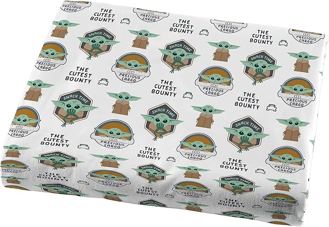 Jay Franco Kids Sheet Cartoon Set with Fitted, Flat Sheets & Pillow Cover - Ultra-Soft Bedding with Pillowcase for Room Decor, White - Mandalorian, 3 Piece Twin
