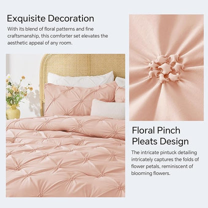 BEDELITE Dusty Pink Twin Comforter Set - 2 Peices Boho Pintuck Bedding Comforter Sets, Lightweight Soft & Warm Twin Bedding Sets with 1 Pillowcase for All Season