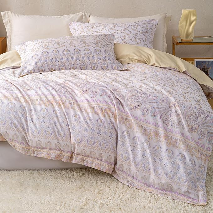 OAITE Duvet Cover Set Queen Size Floral Pattern Ultra Soft 100% Cotton Duvet Cover Sets 3-PC, Breathable Duvet Cover with Zipper Closure & Corner Ties(2 Pillow Shams,1 Duvet Cover)