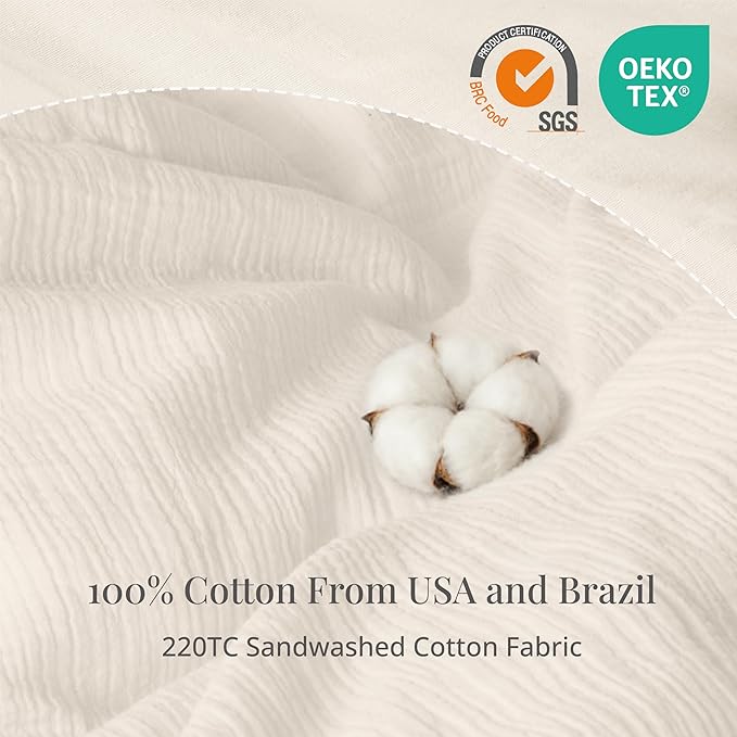 Ivory White Twin Duvet Cover, 100% Sandwashed Cotton Soft Twin Size Duvet Cover Set 3 Pieces with Zipper Clousre & Corner Buttons (Ivory White, Twin 69 x 90)