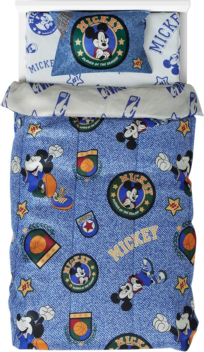 Northwest Disney Mickey Mouse Twin Comforter Set, Reversible Design Ultra Soft Fade Resistant Microfiber Kids Bedding Set, Officially Licensed