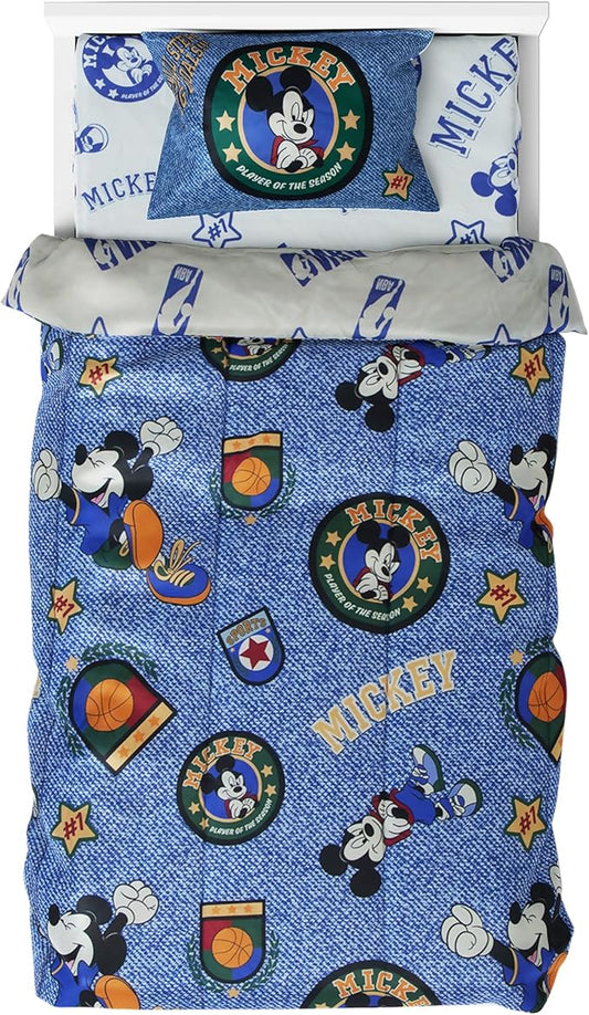 Northwest Disney Mickey Mouse Twin Comforter Set, Reversible Design Ultra Soft Fade Resistant Microfiber Kids Bedding Set, Officially Licensed