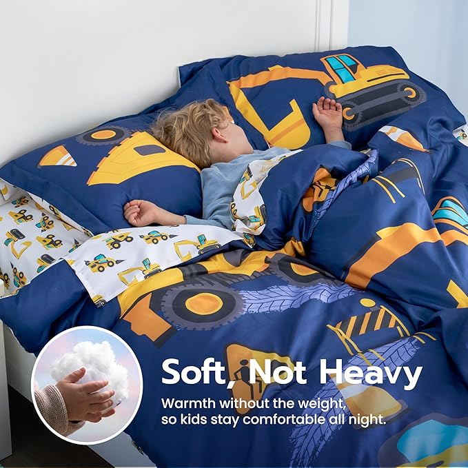 Joiedomi Kid Twin Comforter Set 5 Piece Construction Vehicle Bedding Set for Boys Girls Super Soft Microfiber Bed in a Bag with Comforter Sheets Pillowcase Sham