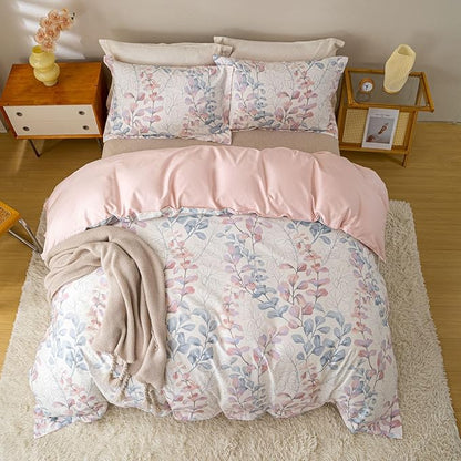 OAITE Duvet Cover Set Queen Size Floral Pattern Ultra Soft 100% Cotton Duvet Cover Sets 3-PC, Breathable Duvet Cover with Zipper Closure & Corner Ties(2 Pillow Shams,1 Duvet Cover)