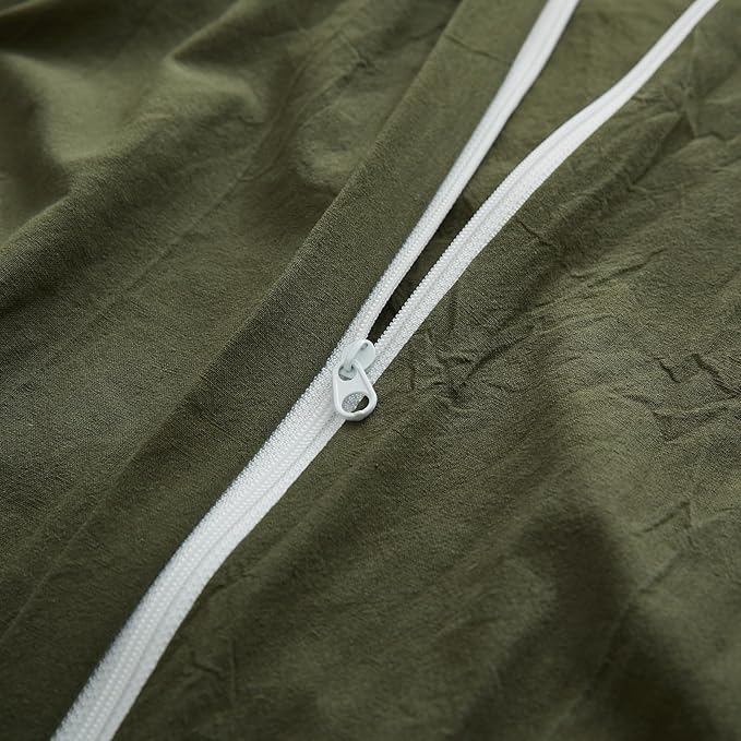 LOVQUE Olive Green Cotton Duvet Cover Twin Size, Linen Like Natural Bedding Set with Zipper Closure (No Comforter), 68x90 Inches
