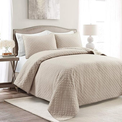 Lush Decor Ava Diamond Cotton Quilt California King Size 3 Piece Set King/California King Neutral - Beige Bedding Set California King Quilt - Quilts