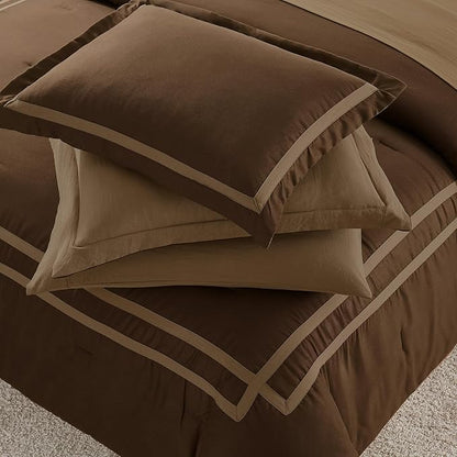 Wonderful Queen Comforter Set Hotel Style 8-Piece Luxury Bedding Set Hydro-Brushed Modern Lightweight Comforter with Matching Fitted Sheet,Flat Sheet,Pillow Sham,Decorative Pillows for All Season