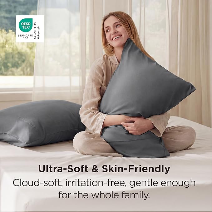 Bedsure Pillow Cases Queen Set of 2 - Dark Grey Double Brushed Microfiber Pillowcases 2 Pack, Super Soft Cooling Pillow Case Covers with Envelope Closure for Kids, Wrinkle, Fade Resistant, 20”x30“