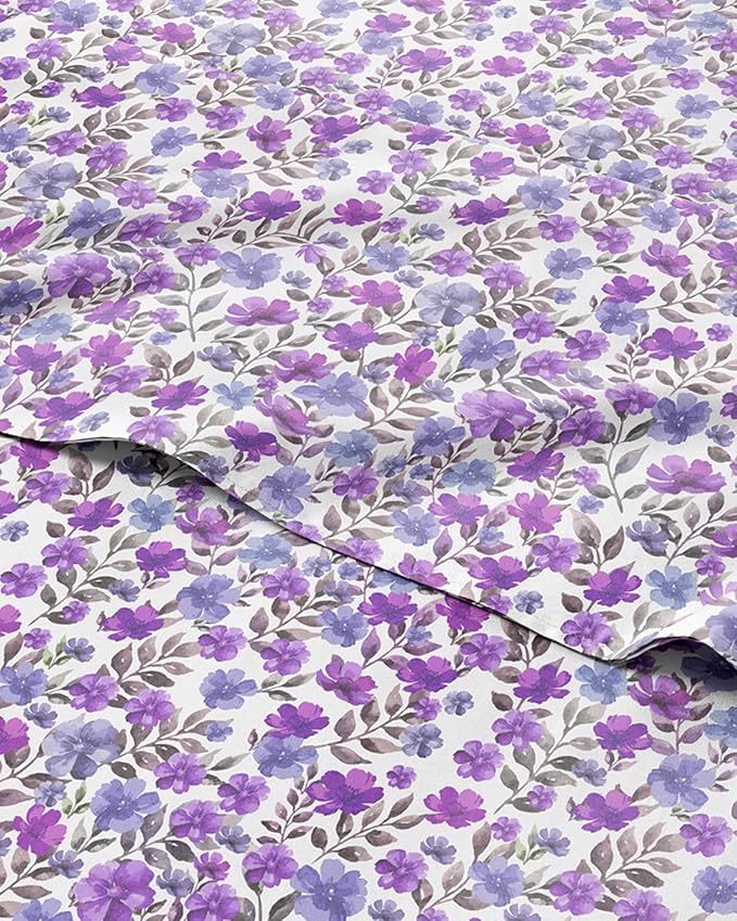 Floral Sheets - Purple Floral Bed Sheet Set - 1 Flat, 1 Fitted & 1 Pillowcase w/ Deep Pockets - Comfy, Wrinkle & Fade Free Boho Botanical Bedding - Ultra-Soft, Breathable and Cooling - Twin Size New