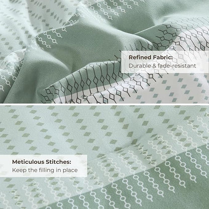 Litanika Queen Comforter Set Sage Green - 3 Pieces Lightweight Quilt Bedding Comforter Sets, Light Green White Colorblock Stripe Fluffy Bed Set, All Season Down Alternative