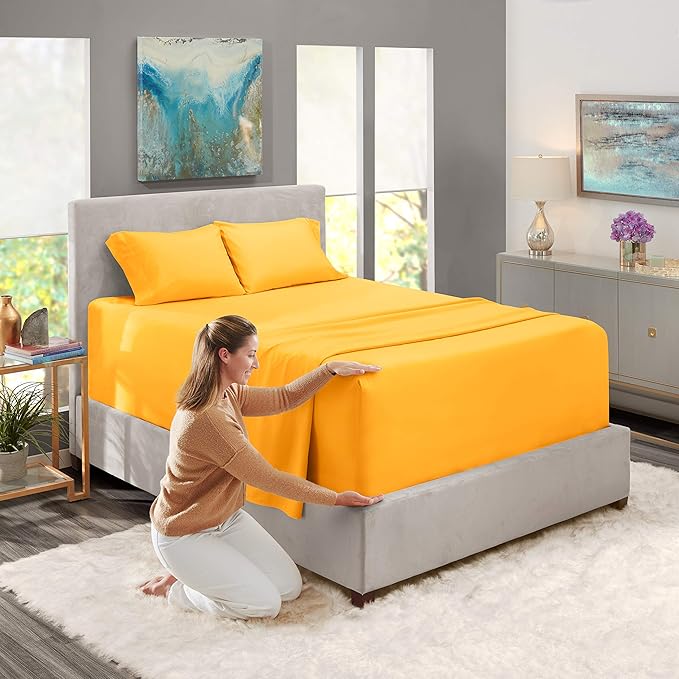 Nestl Twin Size Sheet Set, 4 Piece Extra Deep Pocket (18-24 inches), Microfiber, Hotel Luxury, Soft, Breathable, Wrinkle-Free, Easy to Care, Yellow
