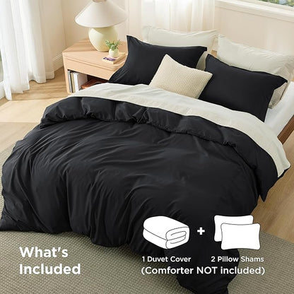 Bedsure Duvet Cover California King Size - Soft Double Brushed Bedding Set for Kids & Adults, Zipper Closure, 3 Pieces, Includes 1 Duvet Cover (104"x98") & 2 Pillow Shams, NO Comforter, Black