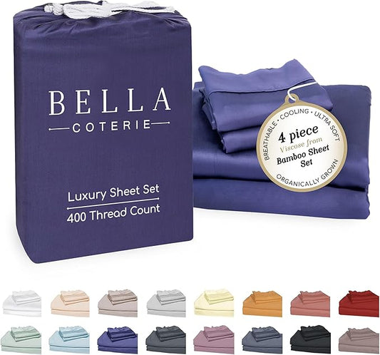Bella Coterie Luxury Bamboo Viscose Full Size Sheet Set | 100% Organically Grown | Ultra Soft | Cooling for Hot Sleepers | 18" Deep Pocket [Twilight Blue]