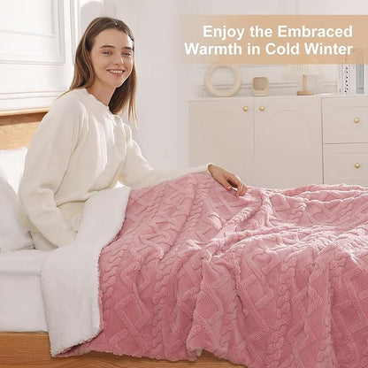 Heating Blanket Queen Size Electric Blanket - 84"x90" Dual Control Heated Blankets for Bed with 5 Heating Levels and 10 Hours Auto-Off, Soft Fluffy Sherpa Fleece, Warming Gifts for Grandma(Pink)
