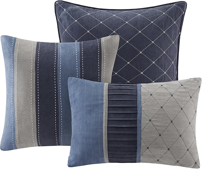 Madison Park - MP10-1638 Collins Comforter Set Bed in a Bag, Cal King(104"x92"), Blue Grey