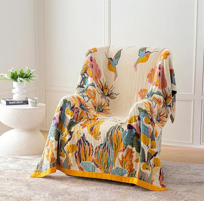MSGKV Boho Throw Blanket King Size 108" x90'' Cotton Blanket for Bed Spring Decoractive Breathable Throw Blankets Quilt Living Room