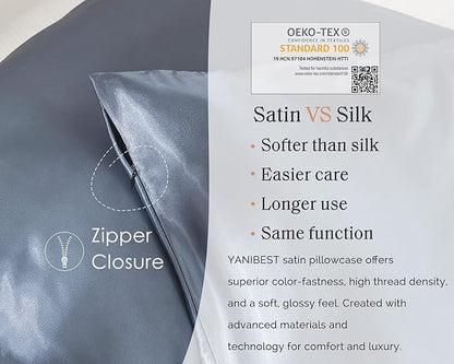 Yanibest Satin Pillowcase, King Size Pillow Cases Set of 2 - Silk Pillow Cases for Hair and Skin with Zipper, Silk Pillow Cases King for 20"x40", Exquisite Packaging for Women Men