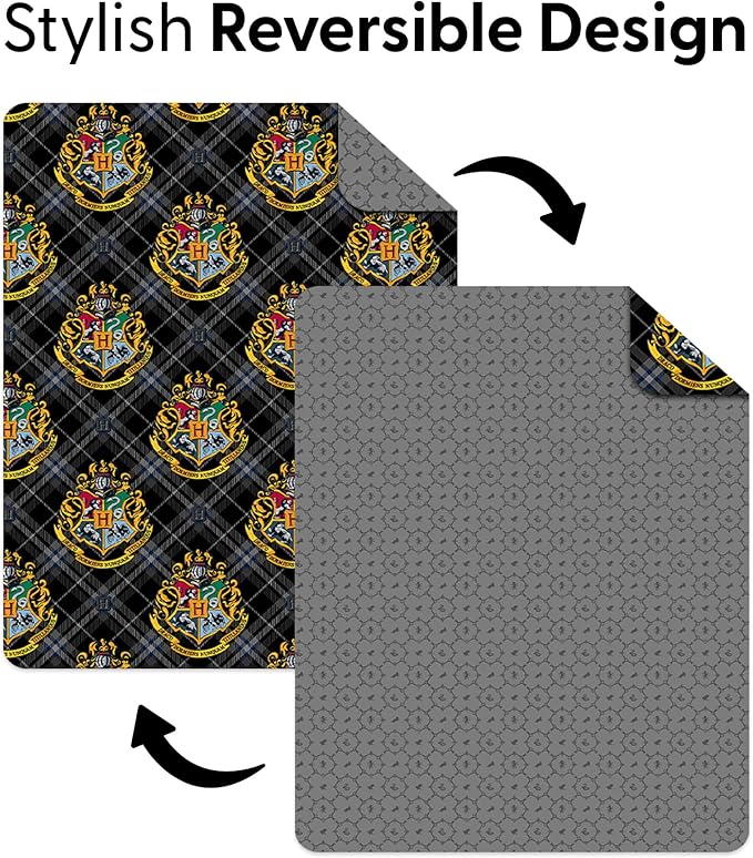 Warner Bros Harry Potter Preppy Hogwarts Quilted Throw Blanket, House Crest Patchwork Design, Adults Boys Girls, Soft Lightweight Bedding for Bed, or Couch, 60 x 80 inches